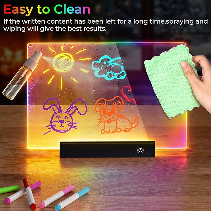 Rechargeable 11.8”×7.9” Glow Doodle LED Note Board with Colors,2 Modes&7 Colors with Remote Control,LED Drawing Board for Office/Café/Home Decor&Message,Birthday/Easter/Holiday Gifts,Black