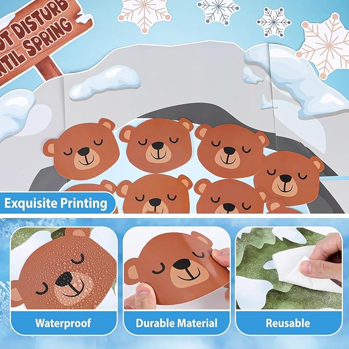 Winter Bulletin Board Decorations Hibernating Bear Paper Cutouts for DIY Photo Do Not Disturb Until Spring Snowflake Bulletin Board Set for Christmas School Chalkboard Wall Window Decoration Favor