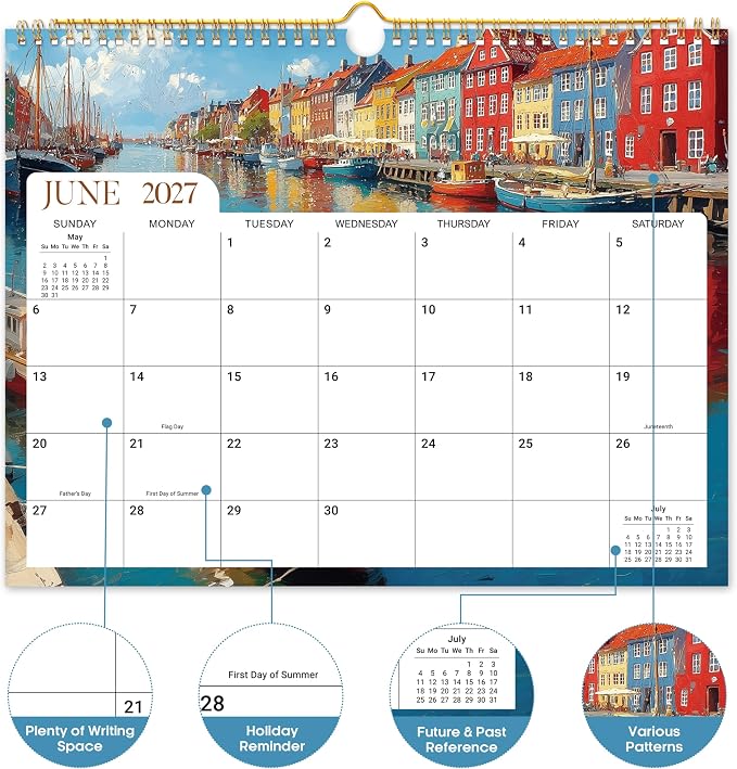 Calendar 2026-2027, Monthly Wall Calendar from April 2026 to December 2027, 11.5" x 14.7", Spiral Binding Hanging Wall Calendar, Perfect for Home or Office,European Landscape