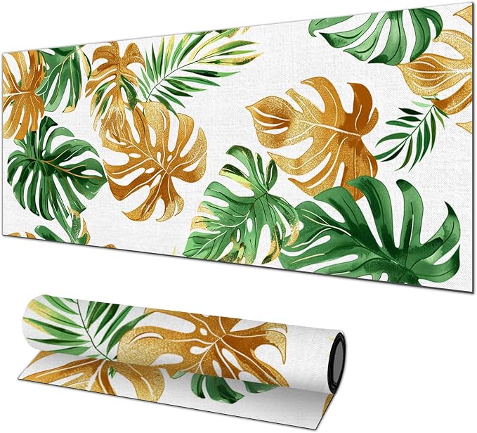HOMETITUTE XL Mouse Pad 31.5 x 11.8 Inch Tropical Green and Gold Palm Leaf Desk Mat Extended Large Mousepad Non Slip Waterproof Desk Pad Keyboard Mat for Office Home Computer Accessories