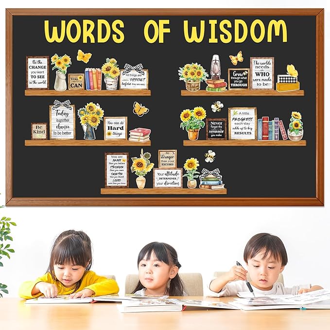 Sunflower Words of Wisdom Bulletin Board Classroom Decoration Spring Sunflower Paper Cutouts Plants Motivational Door Wall Stickers for Classroom Wall Window Educational Learning Activities