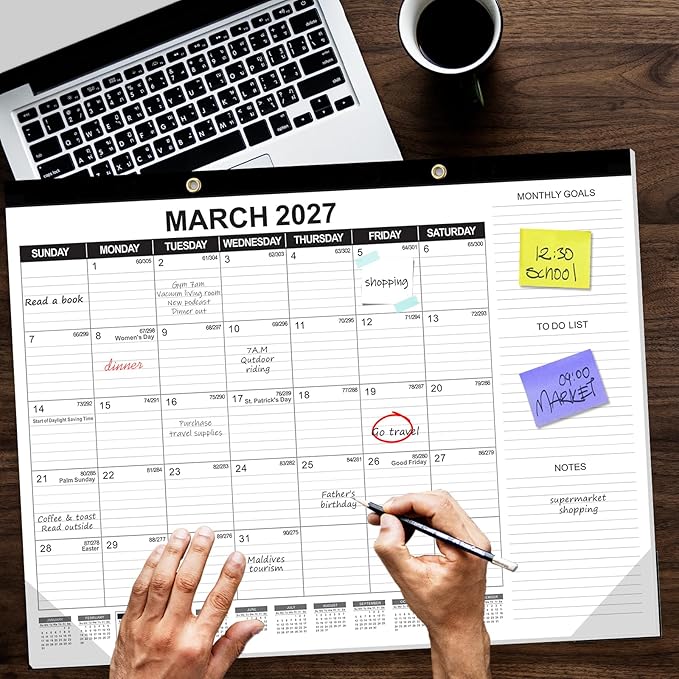 GuassLee Large Desk Calendar 2026,3 Packs 22" x 17" Desktop Wall Calendar 19 Months Wall Planner Runs from Jun. 2026 to Dec. 2027 with Julian Date To-do & Notes Monthly Goals for School Home Office