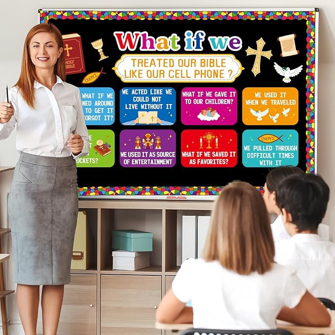 gisgfim Christian Bulletin Board Decorations Set Religious Bible Cross Paper Cutouts Inspirational Quotes Classroom Bulletin Board Decor for Sunday School Church VBS Classroom Chalkboard Wall