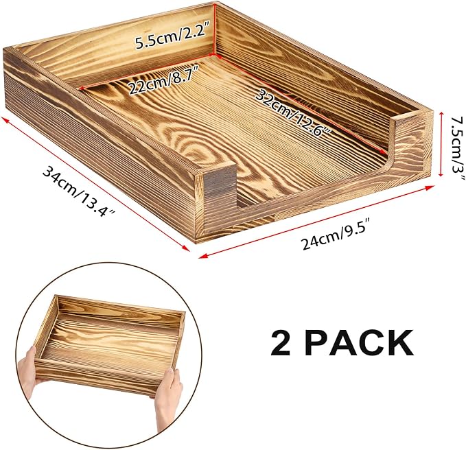 BTSKY Wood Letter Tray Front-Load Document Organizer for Office Desktop Organizer - Desk Magazine, File Folder, Paper Holder - Stackable Paper Document File Tray, 2 Pack