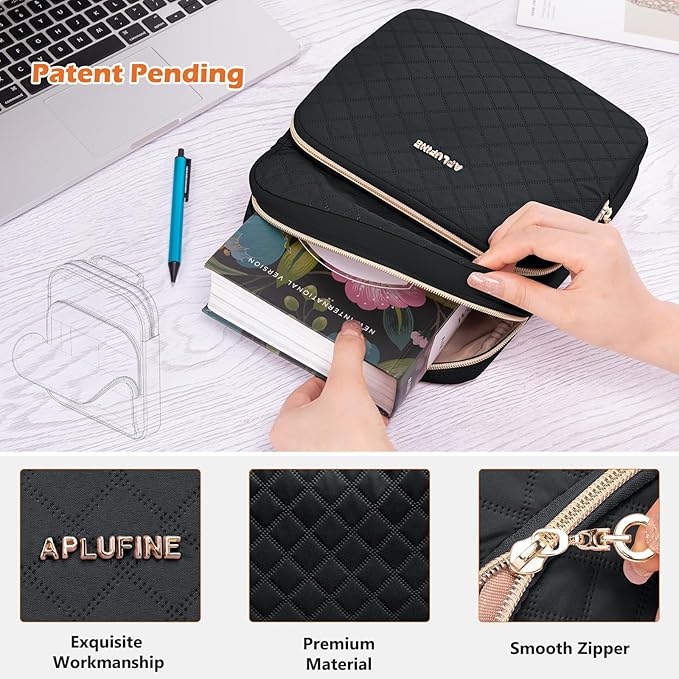 Aplufine Book Sleeve With Zipper Book Pouch, Book Protector Bag,Book Sleeve for Book Lovers, Book Cover, Book Carrying Case for Book Accessories, Study Suppliers, Black