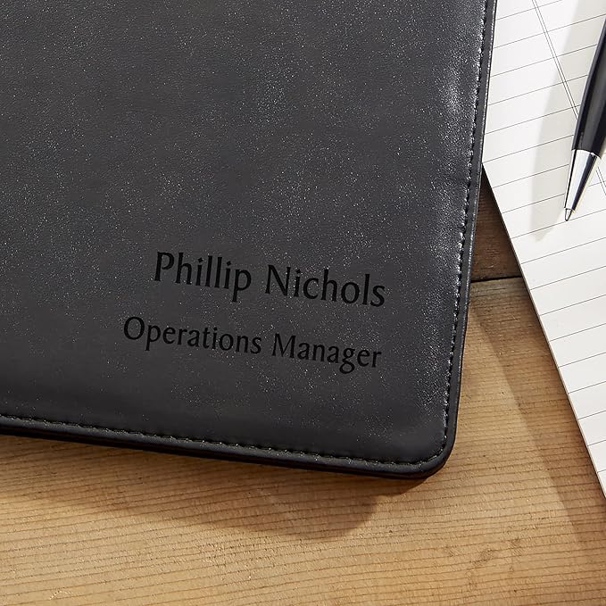 Personalization Universe Signature Series Personalized Full Pad Portfolio - Custom Faux Leather with Notepad, Business Card Slots, and Pen Loop - Ideal for Business, Personal Use, Padfolio