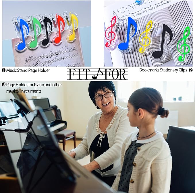 Gersoniel 20 Pack Teacher Gifts Music Note Paper Clip Treble Clef Paper Clips Valentine Funny Music Teacher Gifts Plastic Book Page Sheet Holder for Desk Bookmark Office School Stationery Accessories