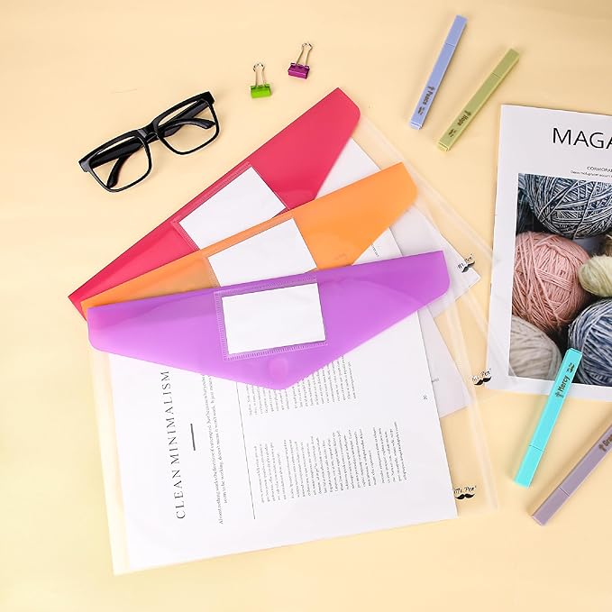 Mr. Pen- Clear Plastic Envelopes File Folders, 10 Pack, A4, Letter Size, Colorful Flaps, Clear Folders for Documents Plastic Poly Envelopes with Label for School, Home, Work, Office, Organizer