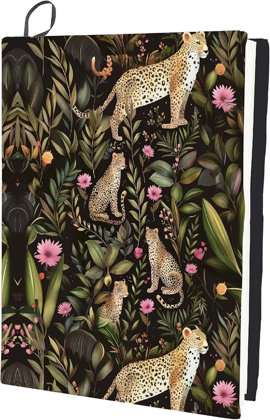 CRASPIRE Leopard Book Covers Forest Animal Book Sleeve Stretch Rectangle Plants Green Leaves Washable Elastic Notebook Wraps Protector Suitable for Hardcover Paperback Office