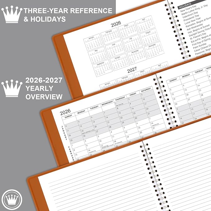 2026-2027 Monthly Planner - 2026-2027 Calendar/Planner 18 Months with Faux Leather, 8.86" x 11.4", Jul. 2026 - Dec. 2027, 15 Notes Pages, Strong Twin - Wire Binding, Pocket, Monthly Tabs, Perfect Organizer