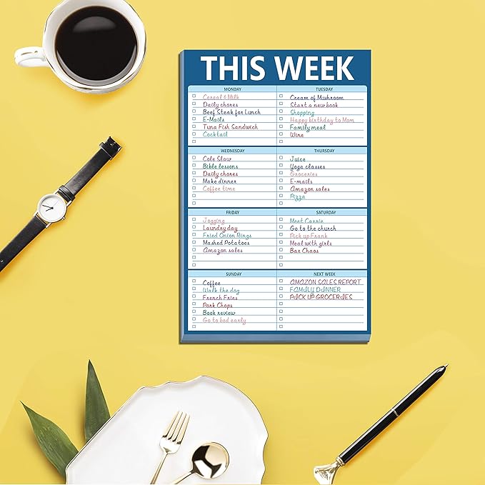 90 Sheets Weekly Planner, Magnetic Checklist Notepad with to Do Lists for Office or School, Dark Blue