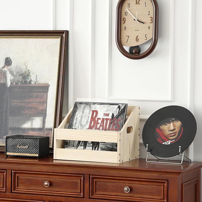 Vinyl Record Storage，Record Box Case Crate，Wooden Record Holder，Wooden crate， Desktop Storage for organizing,Wooden crate for folders, books, albums ，natural pine
