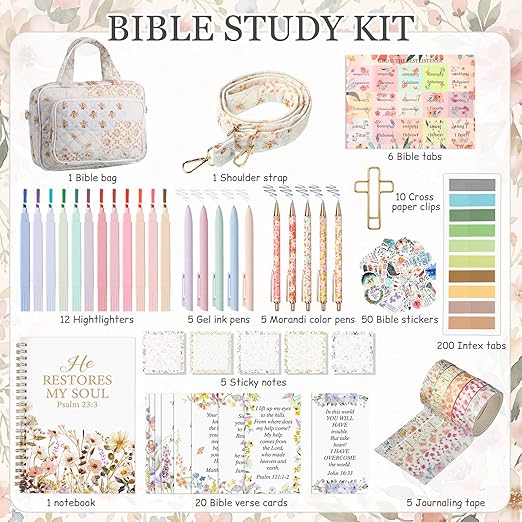 Capoda Bible Cover Case for Women, Bible Tote Bibles Study Supplies with Notebook Highlighters Ballpoint Pen Sticky Notes Scripture Card for Mother's Day Christian Gifts Women Mom Girls(Flower,Orange)