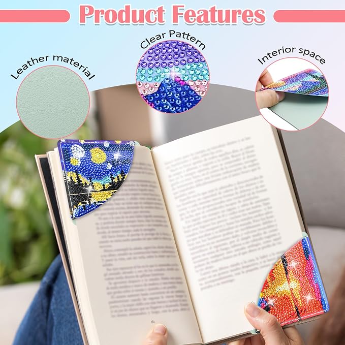 8 Pcs Diamond Painting Bookmark, DIY Corner Book Makers for Adults Book Lovers, Diamond Dot Art Beginners, Small Diamond Art Kits, Paint by Art Crafts Gift for Women Girls (Moon Sceen