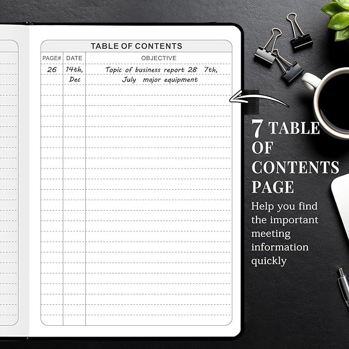JUBTIC Meeting Notebook for Work with Action Items, Project Planner Work Planner for Office & Business Taking Notes, Agenda Organizer Supplies for Men & Women,160 Pages (8.5”x11”) - Black