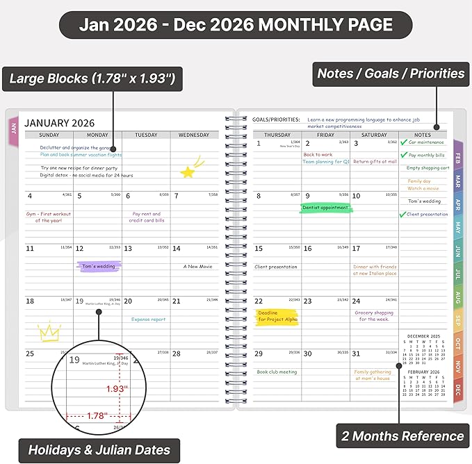 2026 Appointment Book, 30 Minutes-Hourly, Weekly ＆ Monthly Calendar Planner 2026, Jan 2026 - Dec 2026, 8.5'' x 11'', 2026 Daily Planner with Tabs ＆Pocket, Flexible Cover, Great for Office, Home, School