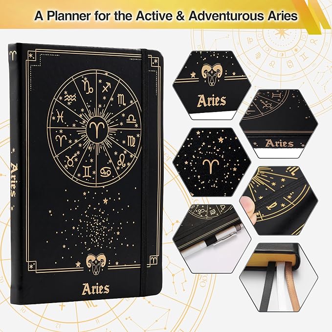 AuroPlanner Aries Zodiac Undated Planner – Monthly Weekly Daily Astrology Portable Journal Notebook, A5 (5.8” × 8.3”), 160 Pages 4-Month Layout, 100 GSM Paper