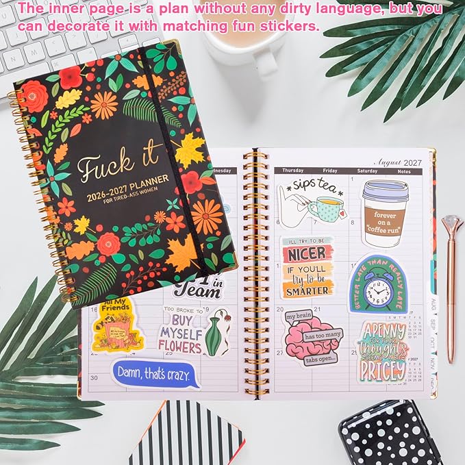Fuck it Planner Calendar 2026-2027 - A5 6.2*8.5" Weekly Monthly Swear Notebook for Goals Productivity, Fucking Sweary Daily Agendas Organizer Get Shit Done Journal, Funny Gifts for Tired Women, Black
