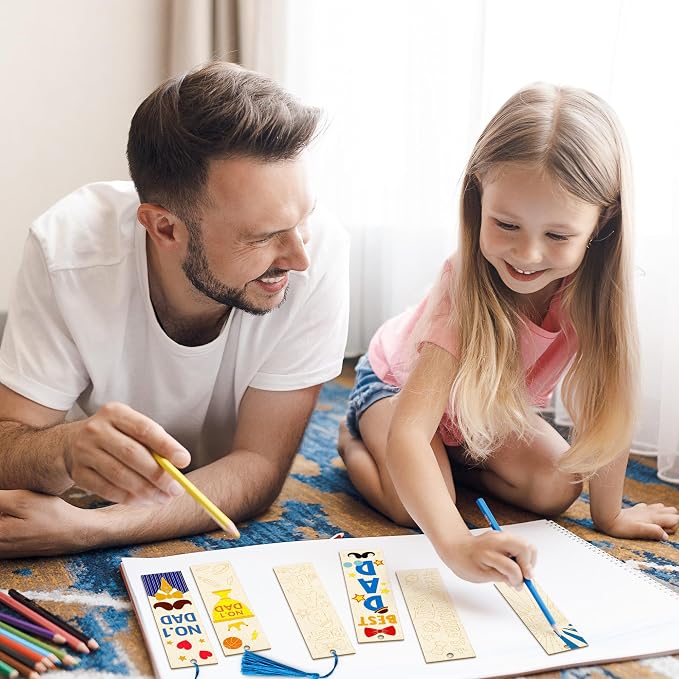 Color Your Own Father's Day Bookmarks for Kids- 36Pcs Bulk Happy Father's Day Wooden Blank Bookmarks with Tassels DIY Father's Day Art Craft Gifts from Kids for Holiday Party Goodie Fillers