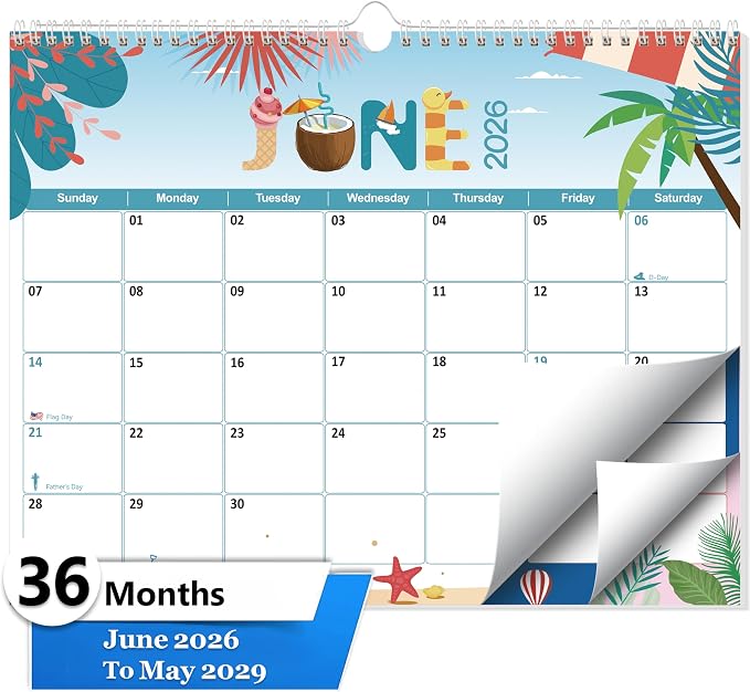 GuassLee Academic Wall Calendar 2026-2029, 36 Months Running from Jun. 2026 to May. 2029, 14" X 11" Paper Hanging Planner Wall with Thick Paper for Office Home Planning & Organizing