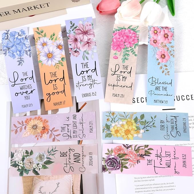 Bible Verse Bookmarks Gifts - 96 Pcs Inspirational Scripture Christian Bookmark Religious Motivational Flower Book Mark Page Clips Gift for Women Men Bible Study Church Readers Book Lovers