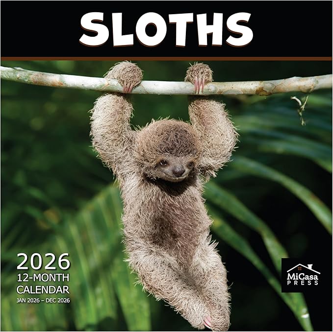 MICASA PRESS Sloths 2026 Wall Calendar 12 Month | 12” x 24” Open | Thick & Sturdy Paper | Giftable | Animal Calendar 2026