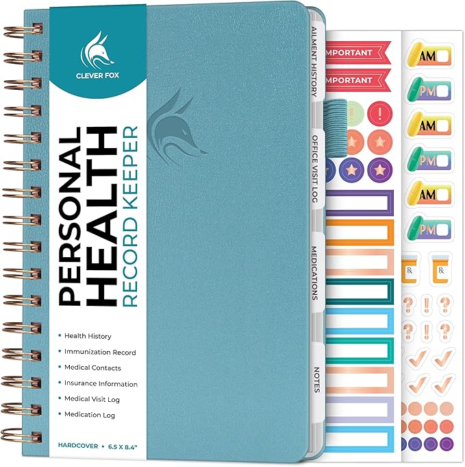 Clever Fox Personal Health Record Keeper – Medical Care Planner – Wellness & Medication Tracker Journal for Patients – Organizer Notebook, Daily Tracking Log Book & Appointment Diary (Aquamarine)