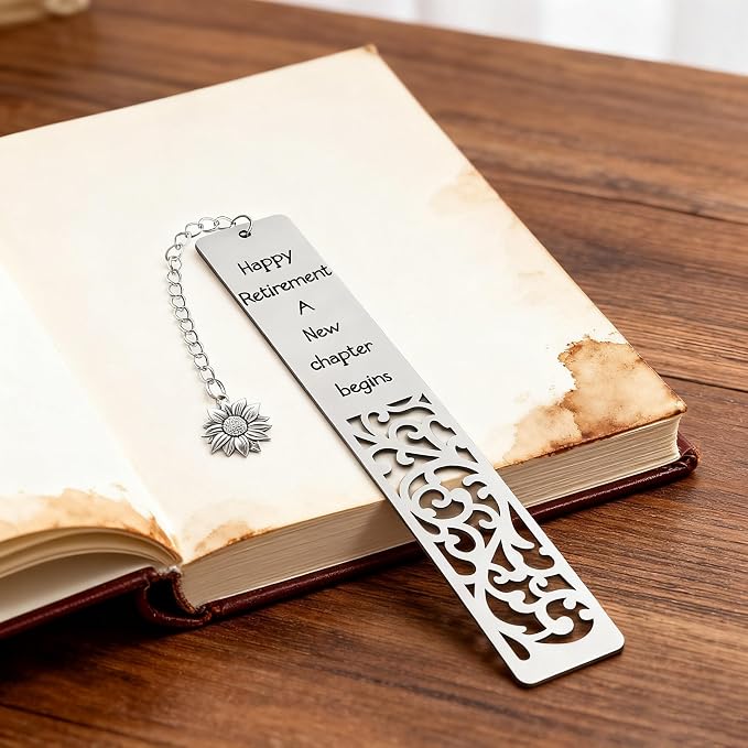Retirement Gifts for Women Men, Happy Retirement Bookmark for Coworker Boss Teacher Nurse, Going Away Farewell Gifts for Friends, New Chapter Begins Inspirational Book Marker with Sunflower Charm