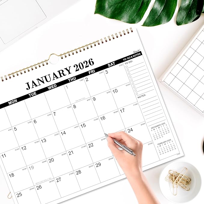 2026 Calendar - 2026 Wall Calendar, Jan. 2026 - Dec. 2026, 14.6'' x 11.4", Large Wall Calendar with Highlighted Holidays, Sturdy Binding, Calendar for Planning
