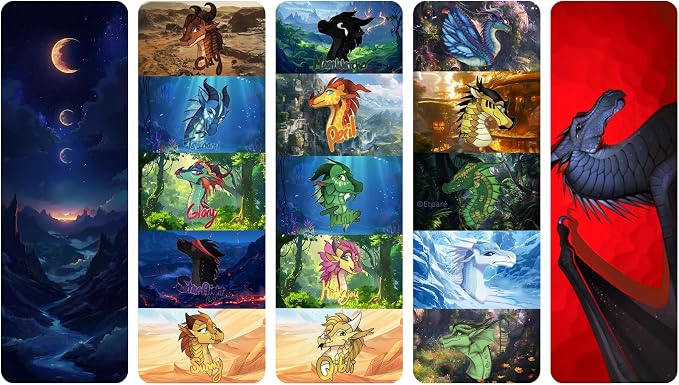 20 pcs Wings of Fire Bookmarks - from Wings of Fire Book 1-15 Author Tui Sutherland Bookmark Merchandise for Double-Sided, Durable, Waterproof Bookmark as Party Favor, Student Rewards