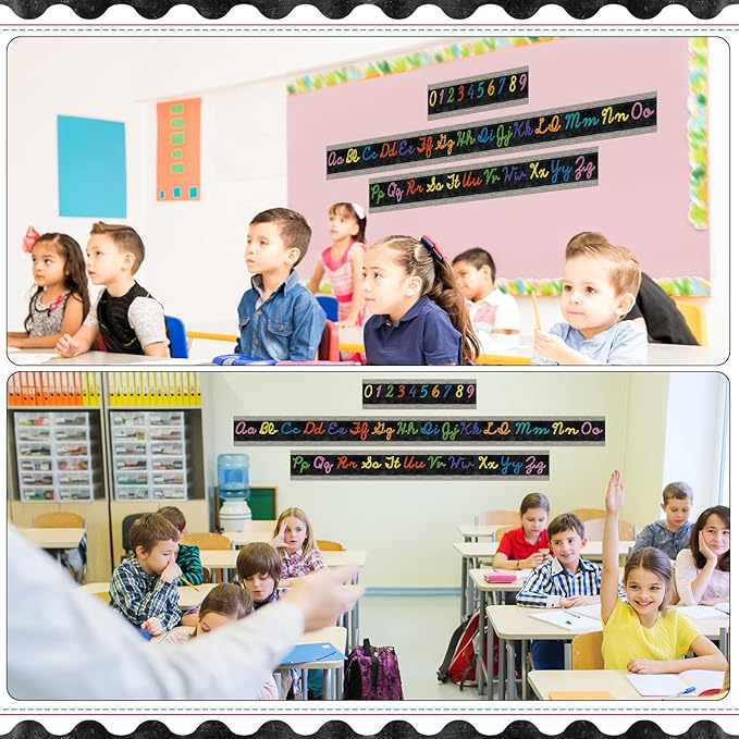 Set of 9 Cursive Writing Bulletin Board Cursive Alphabet Wall Strip for Teacher Supplies, Classroom Teaching Tool, Homeschooling, Kids Education (Vibrant)