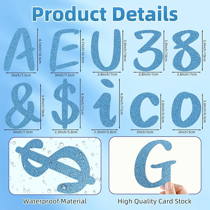 273 Pcs 4 Inch Glitter Bulletin Board Letters Set - Poster Board Letter Cutouts with Alphabet, Symbols, Numbers, Storage Bag - Classroom Decor, DIY Projects, Teacher Supplies, Office (Lake Blue)