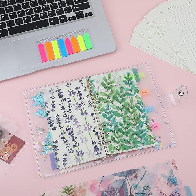 A6 Refill Paper set, 6 Plastic Binder inserts, 2 A6 Lined Refill Paper, 2 Binder Pockets, 160 Index Tabs,6 Holes Refillable Paper for Planner Organizer Notebook Journal (Mori Series)
