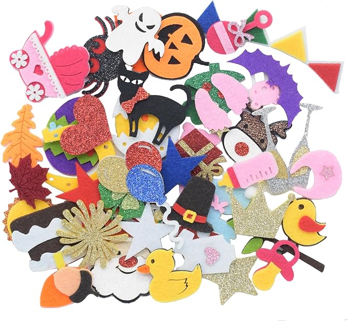 Random 46pcs Felt Letter Board Accessories Holiday Seasonal Spring Icons Felt Board Decoration Message Board Symbols Combo (Board Not Included)