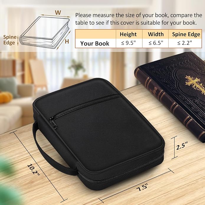 FINPAC Bible Cover Small Size Church Study Book Carrying Bag, Bible Protective Case with Handle Zippered Pocket for Men Women