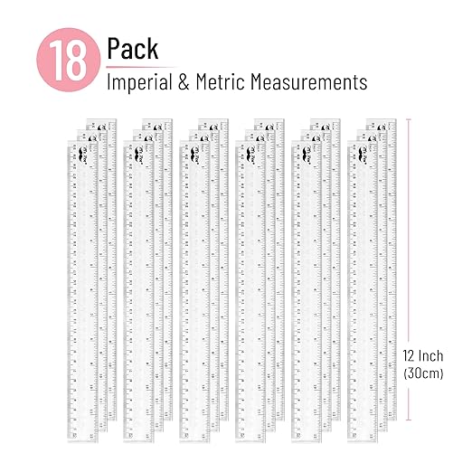 Mr. Pen- Plastic Rulers, 12 Inch, 18 Pack, Easy-to-Read Markings, Scratch-Resistant Design, Durable Clear Ruler for Crafting Office & School, School Supplies, Transparent Bulk Rulers, Measuring Tools