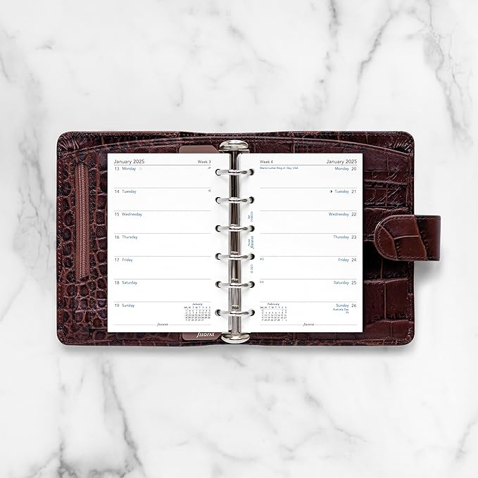 Filofax Calendar Diary Refill, Pocket Size, Week on One Page, White Paper, Unruled, English, 2025 (C68226-25)