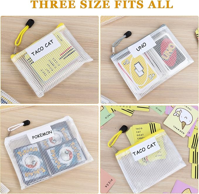 Lukeline Card Game Storage Kit Include Storage Box and 16pcs Mesh Zipper Bags, Card Game Organizer with Writable Stickers and Dispensing - for Playing Card Game, Photos, School Supplies, Craft