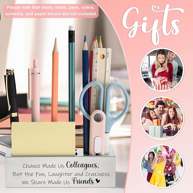 Stainless Steel Pencil Holder with Friendship Quote for Coworker, Thank You Office Gift for Women Men, Engraved Desk Organizer for Pens Sticky Notes Ruler, Work Friend Appreciation Decor - FBA393