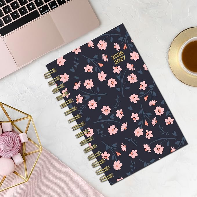 Blueline® Essential Academic Daily/Monthly Planner, August 2026 to July 2027, Twin-Wire Binding, Poly Cover, 8" x 5", Blossom Design, Pink (CA214PG.02)