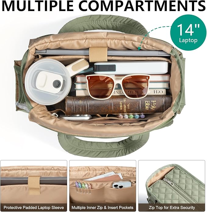 Large Bible Bag for Women Bible Cover Case, Quilted Puffer Bible Tote Bag Church Bag w/Shoulder Strap, Bible Study Supplies Journaling Kit Accessories Tabs, Mothers Day Christian Gifts for Women Mom