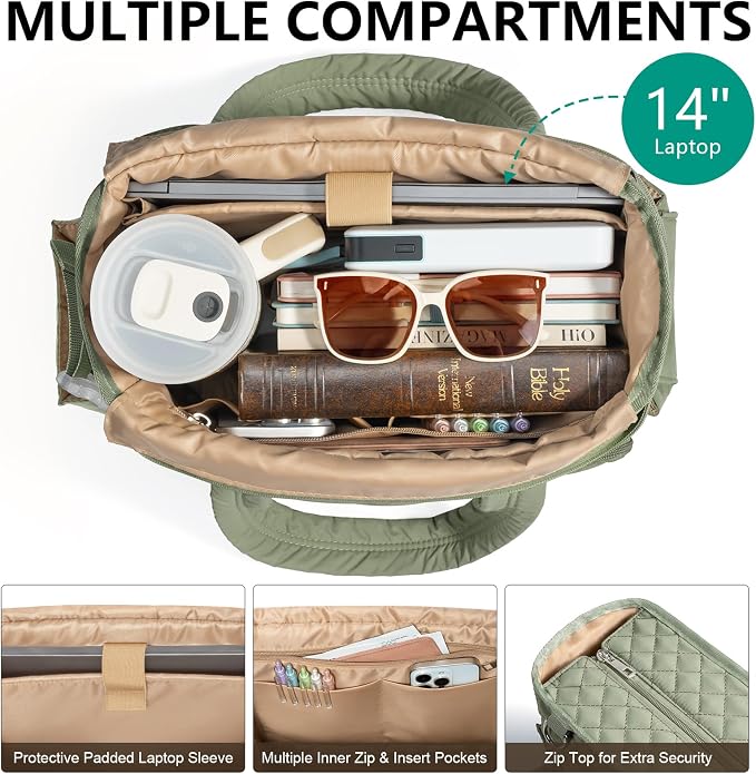 Large Bible Bag for Women Bible Cover Case, Quilted Puffer Bible Tote Bag Church Bag w/Shoulder Strap, Bible Study Supplies Journaling Kit Accessories Pen Tabs, Christmas Christian Gifts for Women Mom