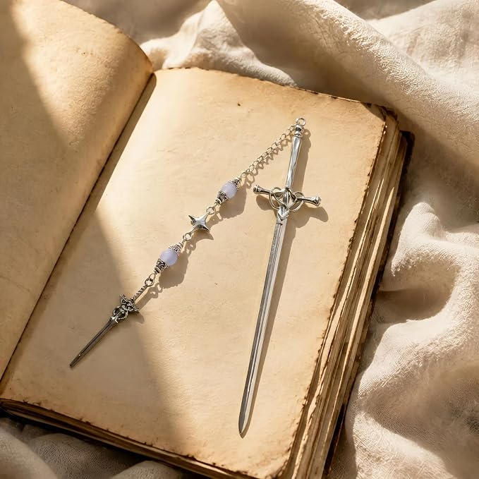 Charm Sword Star Bookmark - Fantasy Metal Book Mark with Crystal Beads Aesthetic Page Marker Gifts for Reading Lover Women Men Girls Kids Students Teachers Bookish Birthday School Office