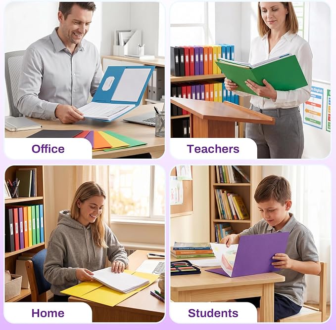 SUNEE Folders with Pockets(25 Pack, Purple), 2 Pocket Folders Fit Letter Size Paper, Paper File Folder for School Office Home Business