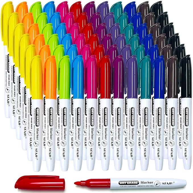SFAIH Dry Erase Markers Fine Point 12 Colors, 72 Pack (6 Dozen) - Bulk Low Odor Whiteboard Markers for Semester Supply, Office Inventory, Art Studio | 5 Sizes: 12/24/48/72/144 Packs