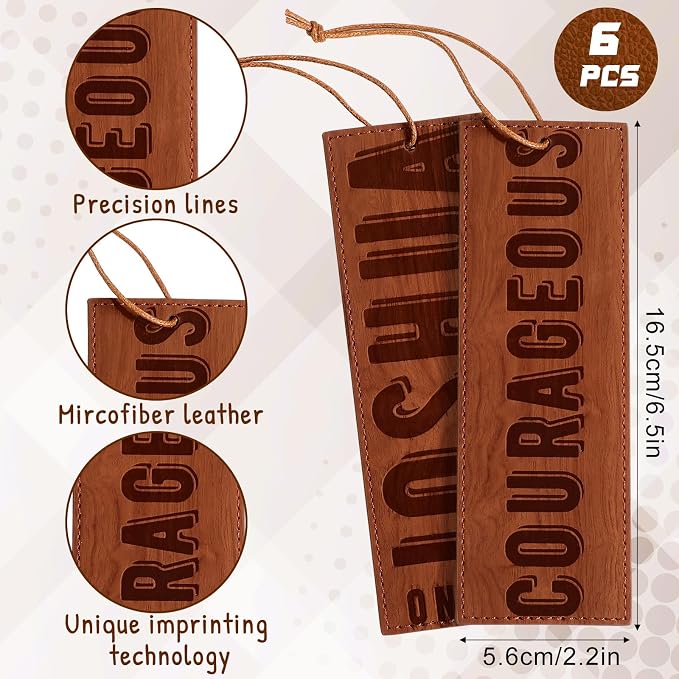 Skyygemm 6 Pieces Father's Day Church Gift Bulk Leather Bible Christian Religious Bookmarks Scripture Bookmarks Joshua 1: 9 Bible Cover Faux Leather with Inspirational Verse Dad Church Gifts for Men