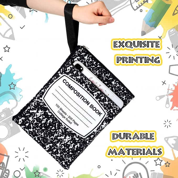 Feifeiya 2 Pcs Composition Notebook Book Cover Pouch with Zipper Back to School Book Sleeve Black and White Waterproof Books Protector Zipper Pouch Back to School Gifts for Students Readers