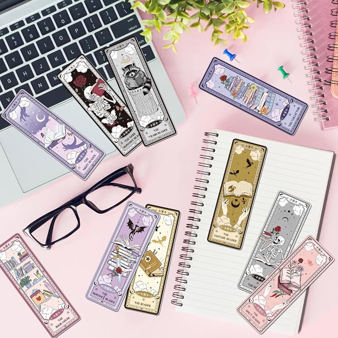 Tarot Bookmarks Gifts for Book Lovers - Cosmisun 100 Pcs Dark Romance Bookmarks Fantasy Skull Dragon Double-Sided Book Mark Page Markers Clip for Women Men Students Teachers Bookish Reading