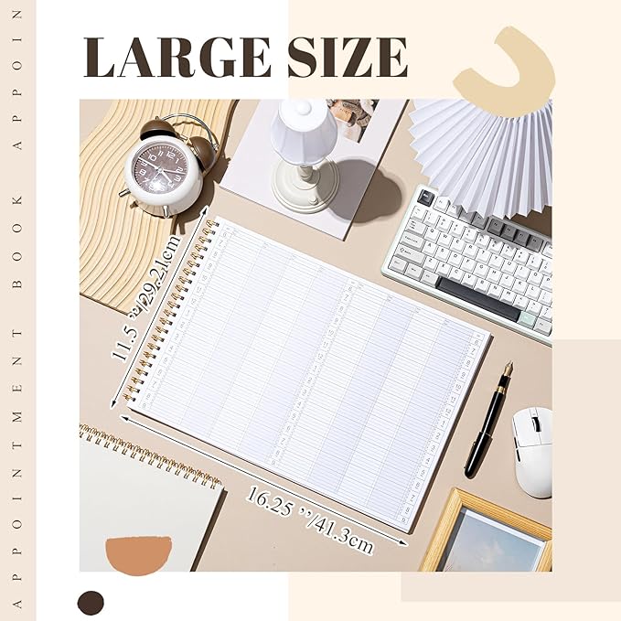 Maitys 2026-2027 Large 8 Column Salon Appointment Book 11.46 x 16.26 for Hairstylist Spa Business, Hourly Planner 15 Minute Interval, 200 Pages Undated 6 Am 9 Pm Spiral Bound Checklist Planner