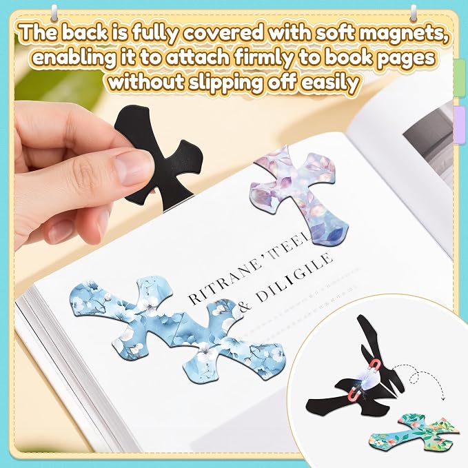 100Pack Magnetic Bookmarks Christian Bookmarks Bulk Cross Bible Bookmark for Reading Women Men Kids Teacher Book Lovers Gifts, Religious Magnet Bookmark Clips Cute Personalized Book Markers (Flower-P)